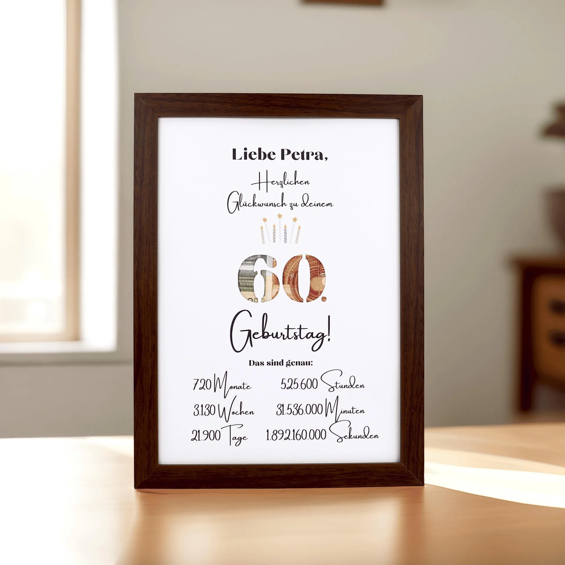Personalisierte 60. Geburtstag Geldgeschenk, Runder Geburtstagsgeschenk