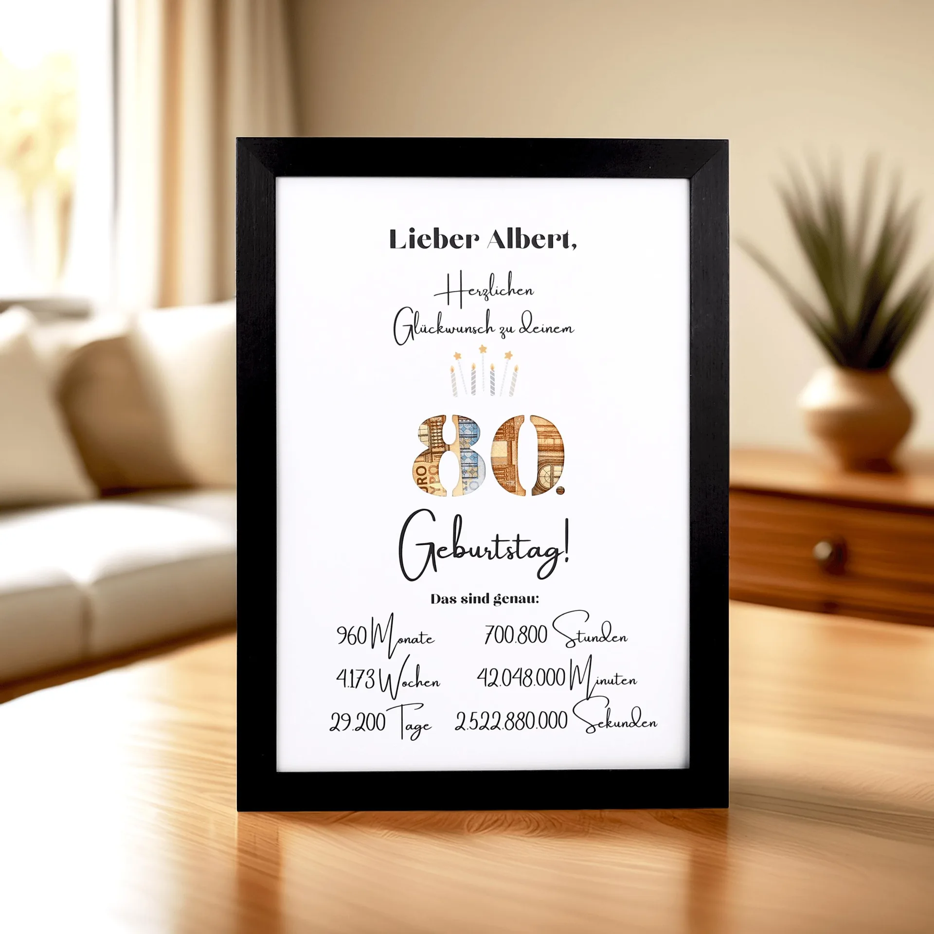 Personalisierte 80. Geburtstag Geldgeschenk, Runder Geburtstagsgeschenk
