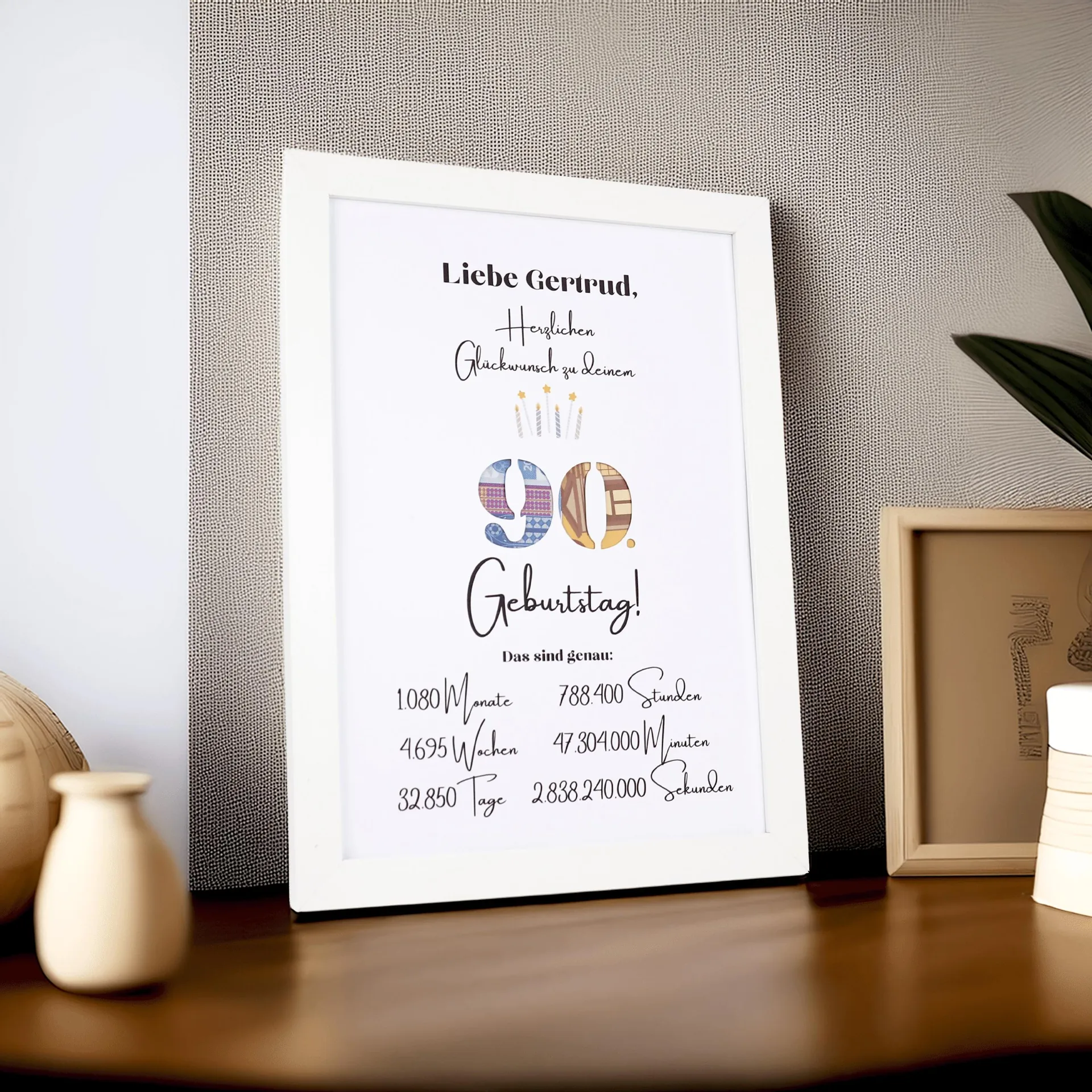 Personalisiertes Geldgeschenk zum runden Geburtstag | A5 & A4 Echtholz- oder Standardrahmen