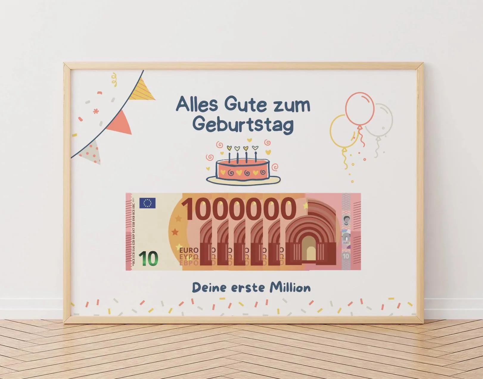 Geldgeschenk, Erste Million, Geburtstag, 10 Euro Schein, Bilderrahmen
