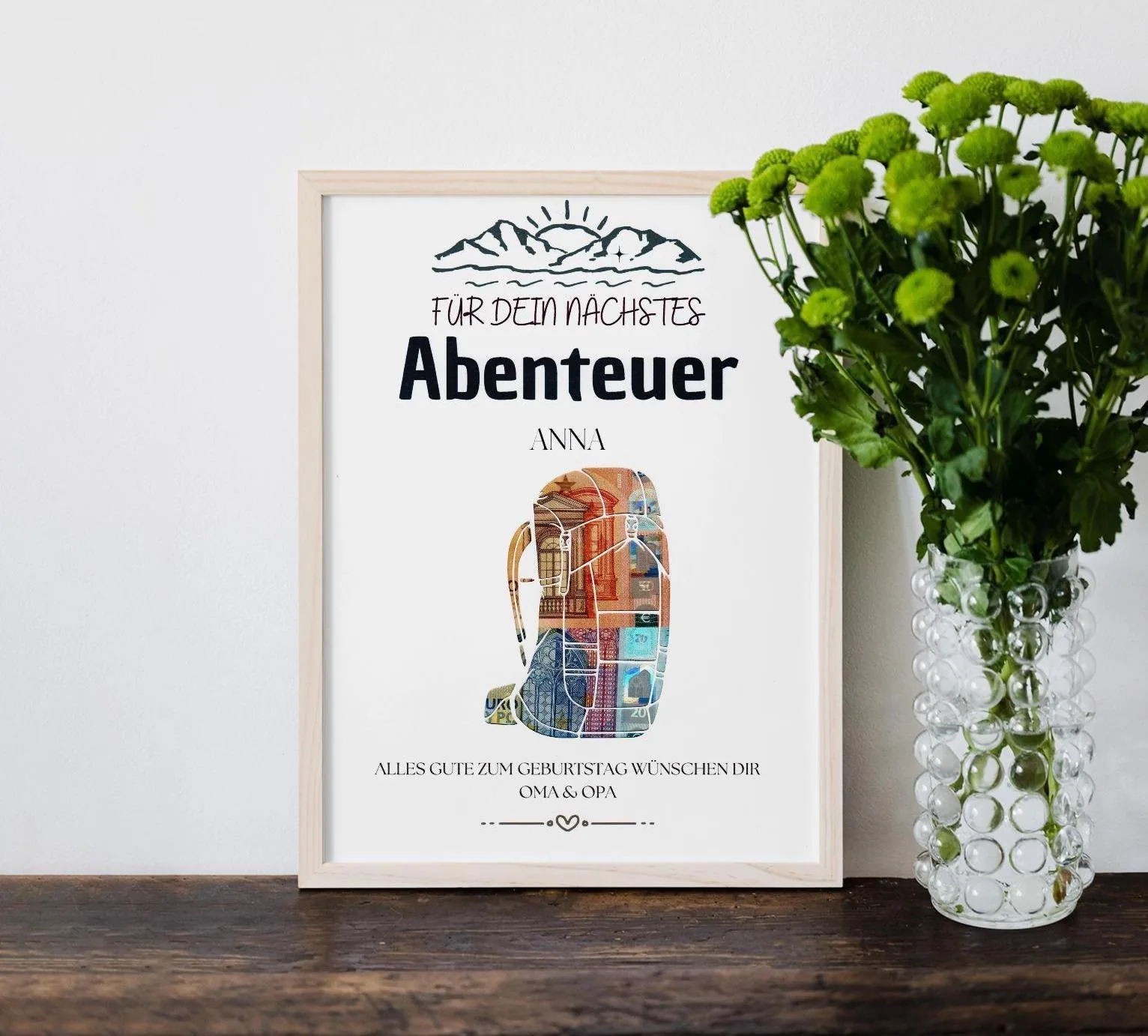 Personalisierte Geldgeschenk Wanderrucksack, Geburtstag Geldgeschenk, Reise Geschenk