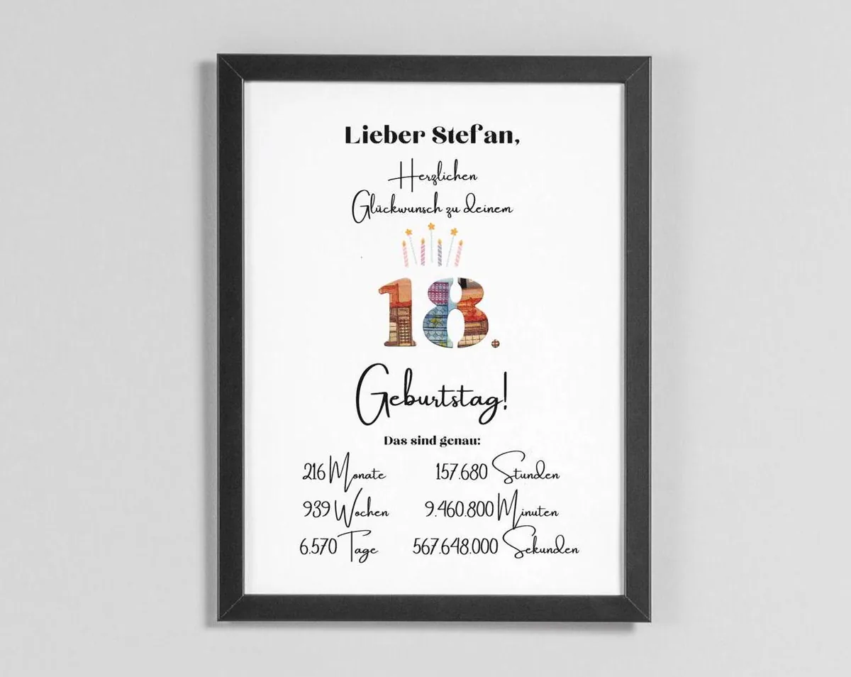 Personalisierte 18. Geburtstag Geldgeschenk, DIY Geburtstag Geschenk, Perfekt ausgeschnitten, A4 Bilderrahmen, Kreatives 