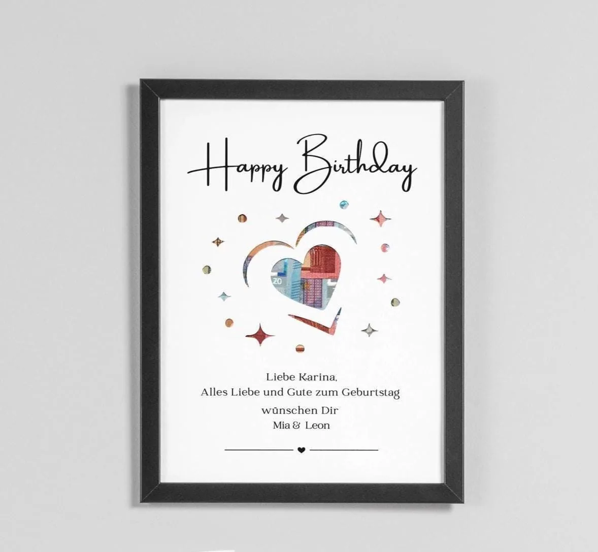 Personalisiertes Geldgeschenk zum Geburtstag | DIY Geschenk | Perfekt ausgeschnitten mit A4 Bilderrahmen | Kreatives Geldgeschenk