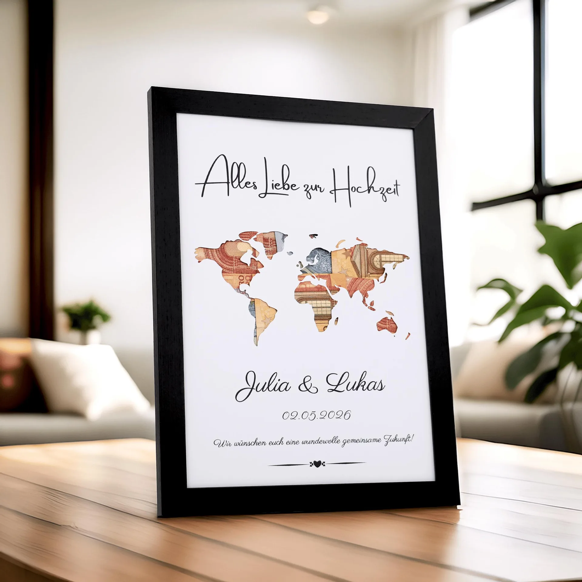Personalisierte Weltkarte Hochzeit Geldgeschenk, DIY Perfekt ausgeschnitten