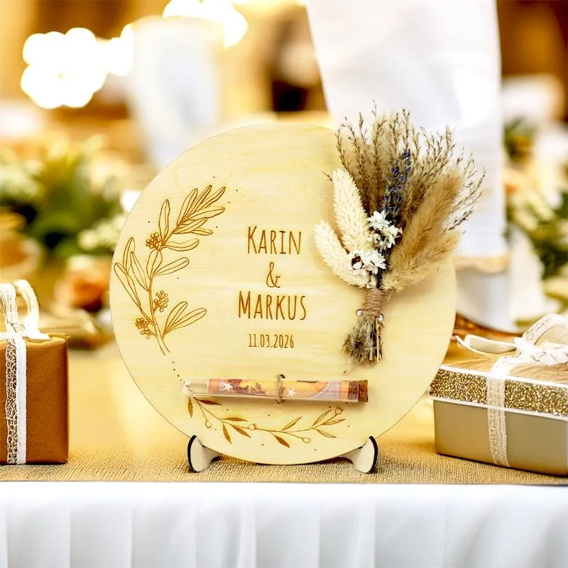 Personalisiertes Hochzeit Geldgeschenk | Rundes Holzschild 20 cm