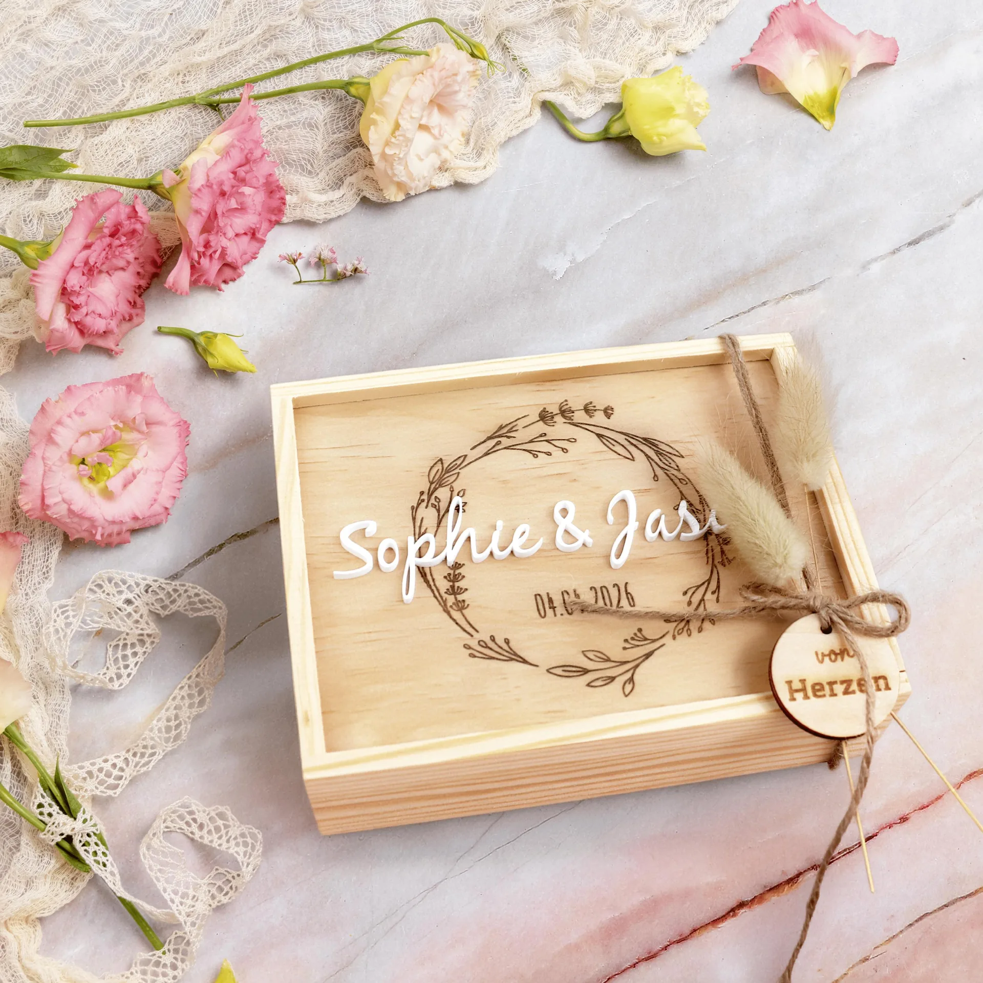 Personalisiertes Hochzeitsgeldgeschenk, Hochzeit Geldgeschenk in der Holzschiebebox