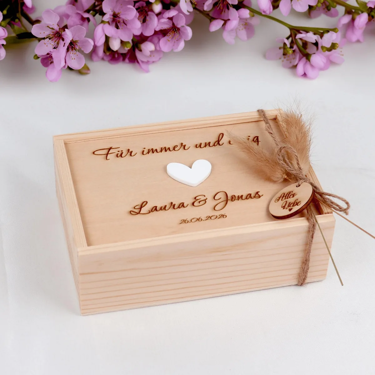 Brautpaar Geldgeschenk Holzbox | Geldgeschenk zur Hochzeit | Reagenzglas