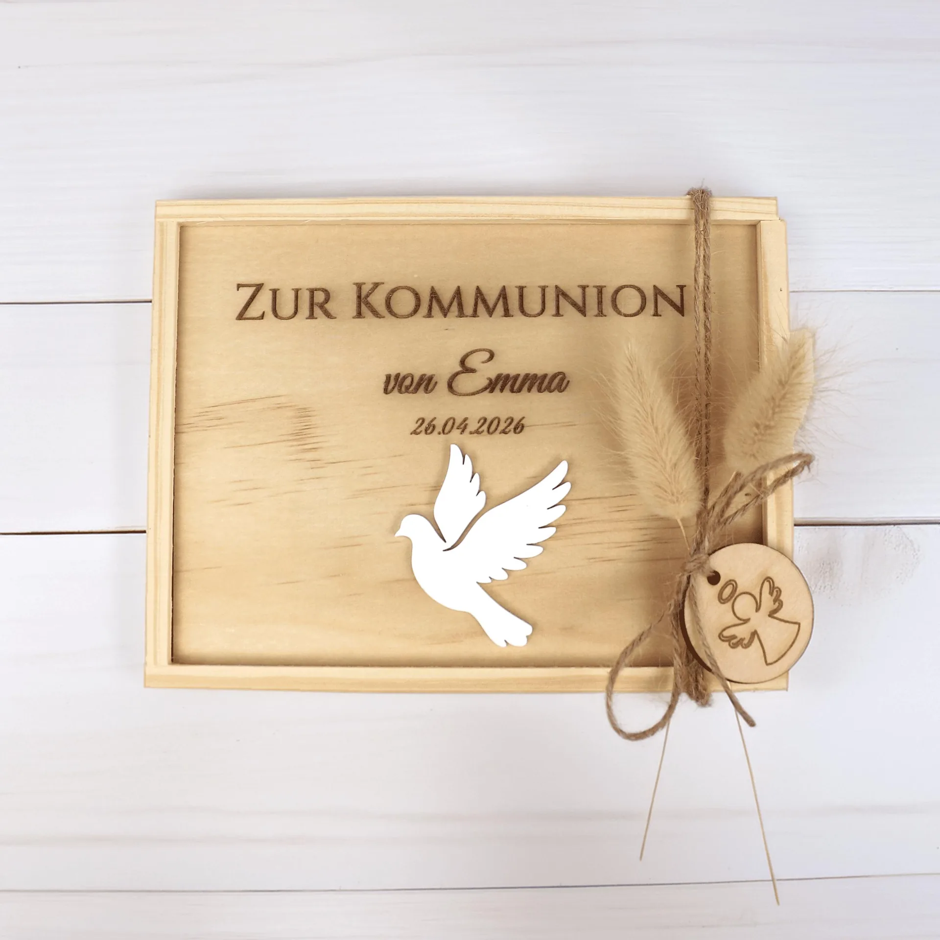 Personalisiertes Geldgeschenk zur Kommunion | Holzbox mit Name & Datum