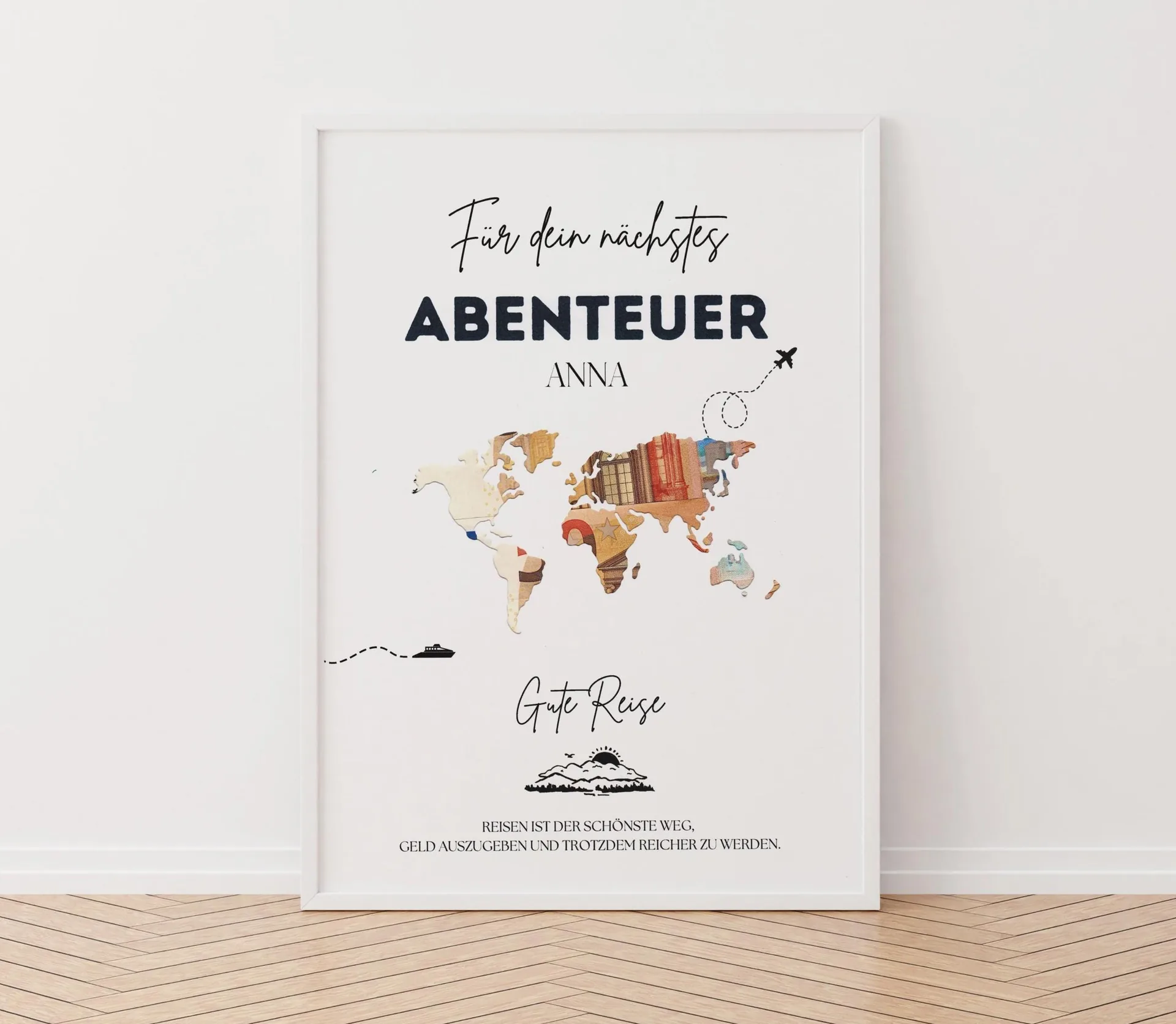Personalisierte Geldgeschenk Weltkarte, Geburtstag Geldgeschenk, Geburtstagsgeschenk Idee