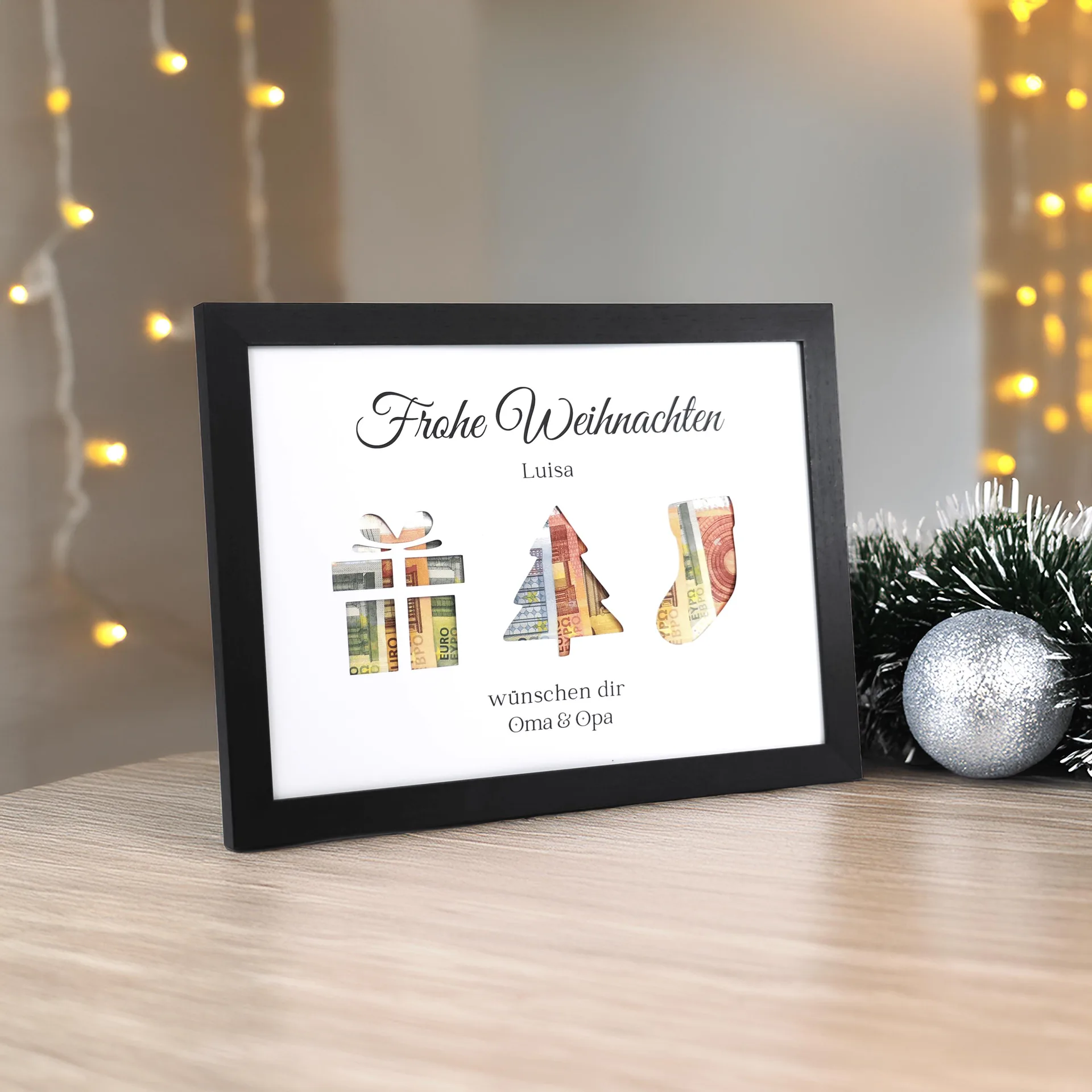 Personalisiertes Weihnachts-Geldgeschenk – „Frohe Weihnachten“ mit Geschenk