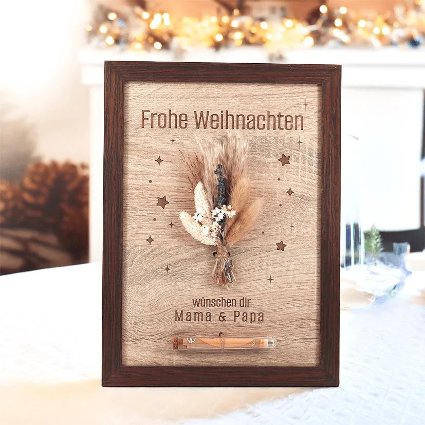 Weihnachtsgeld Geschenk personalisiert – Eiche Dekoplatte DIN A4 mit Trockenblumen