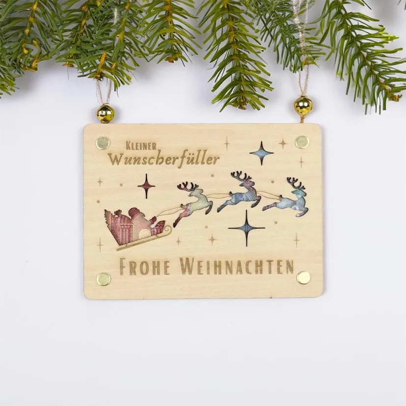 Weihnachtskarte aus Holz, Weihnachtsgeldgeschenk, Holzkärtchen 11x15 cm