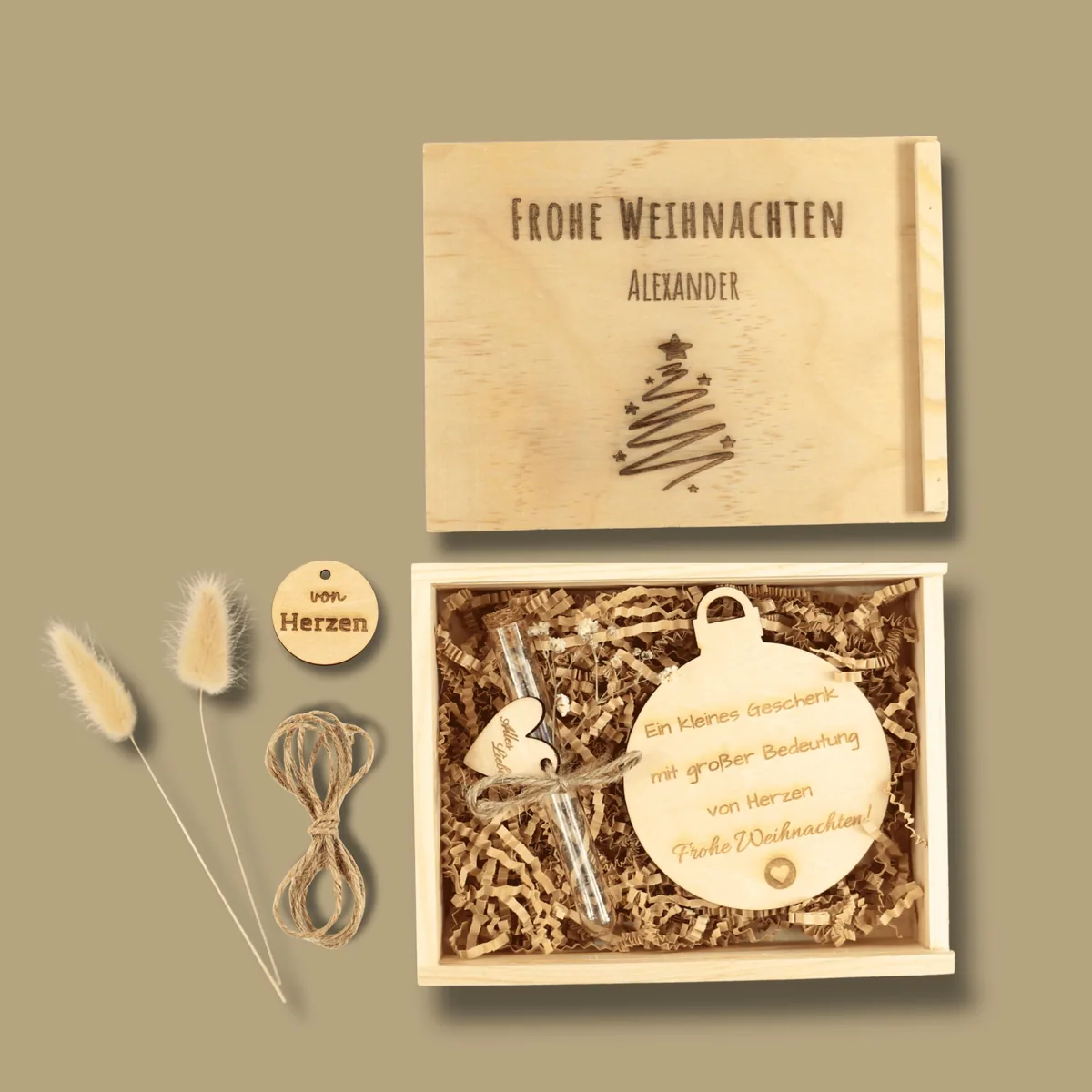 Weihnachten Geldgeschenk aus Holz, Frohe Weihnachten mit Tannenbaum, Mit Namensgravur