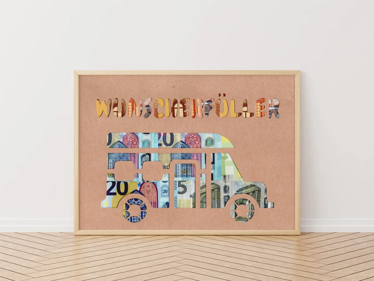 Wunscherfüller Geburtstag Geldgeschenk Kraftpapier, Wohnmobil DIY Geburtstag 