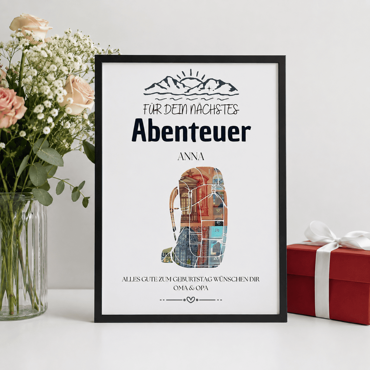 Personalisierte Geldgeschenk Wanderrucksack, Geburtstag Geldgeschenk, Reise Geschenk
